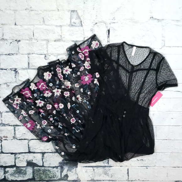 Xhilaration Jackets & Blazers - Xhilaration Black Mesh Floral Embroidered Duster